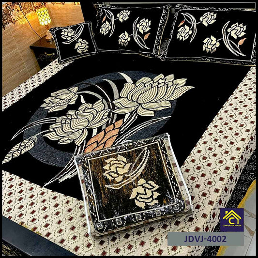 4 Pcs Velvet Jacquard Fancy Bed Set | Black | JDVJ-4002