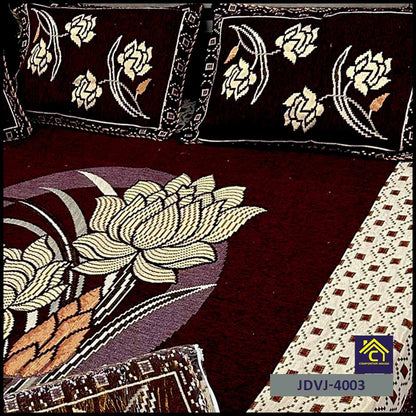 4 Pcs Velvet Jacquard Fancy Bed Set | Maroon | JDVJ-4003