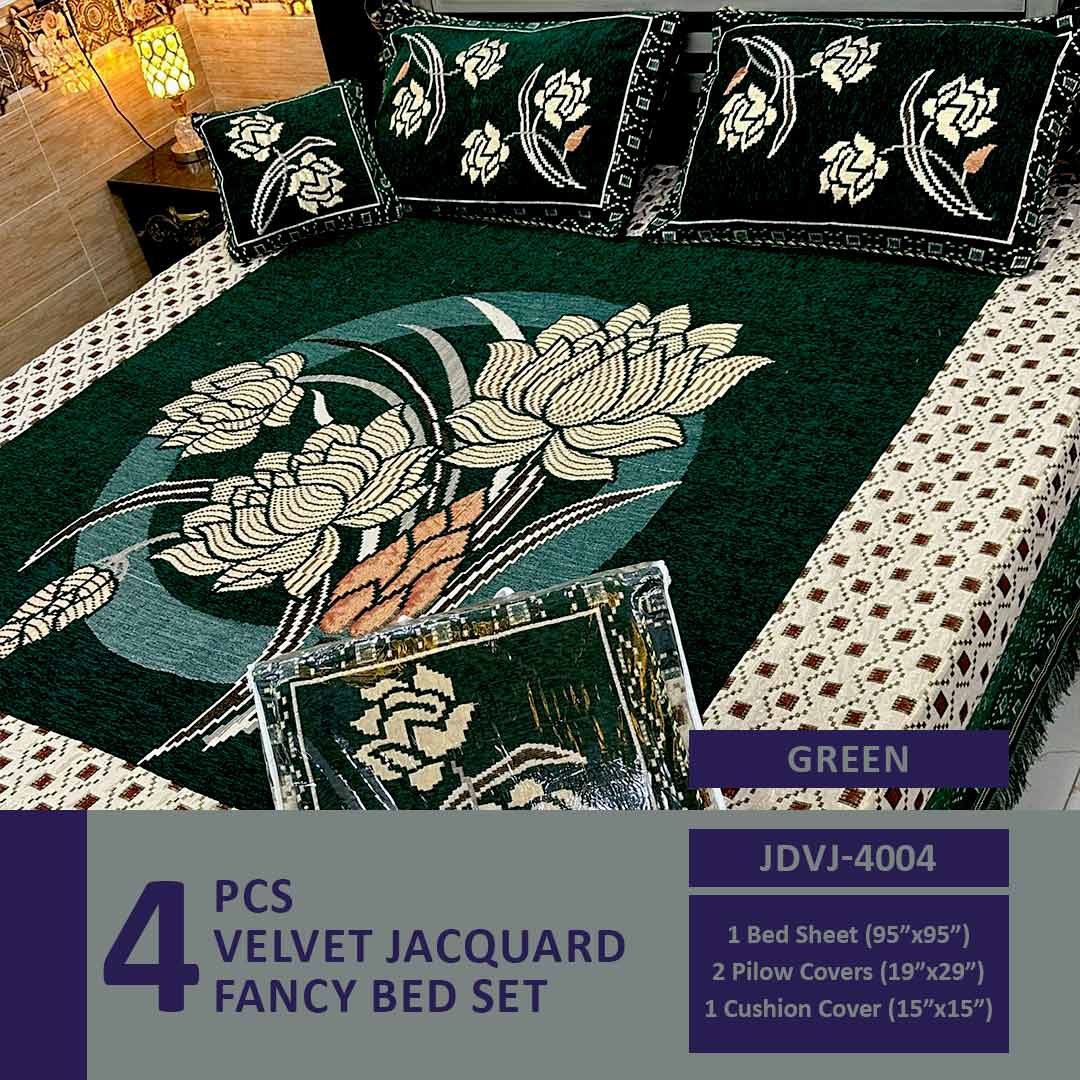 Comforter House | 4 Pcs Velvet Jacquard Fancy Bed Set