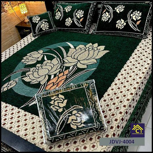 4 Pcs Velvet Jacquard Fancy Bed Set | Green | JDVJ-4004