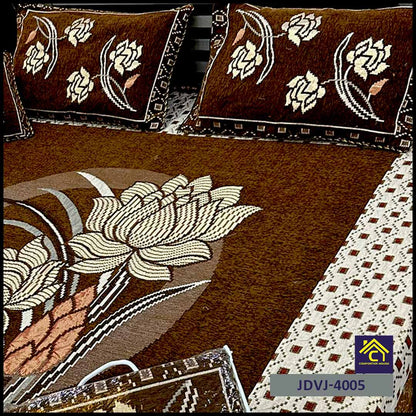 4 Pcs Velvet Jacquard Fancy Bed Set | Brown | JDVJ-4005