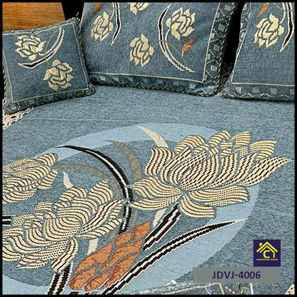 4 Pcs Velvet Jacquard Fancy Bed Set | Cyan | JDVJ-4006