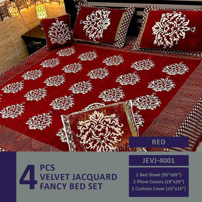 Comforter House | 4 Pcs Velvet Jacquard Fancy Bed Set