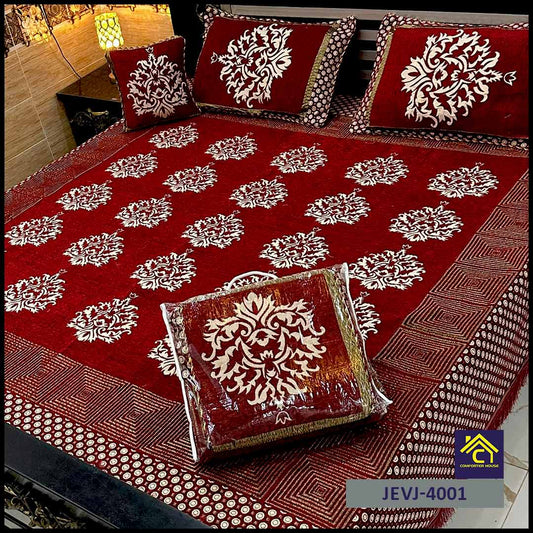 Comforter House | 4 Pcs Velvet Jacquard Fancy Bed Set