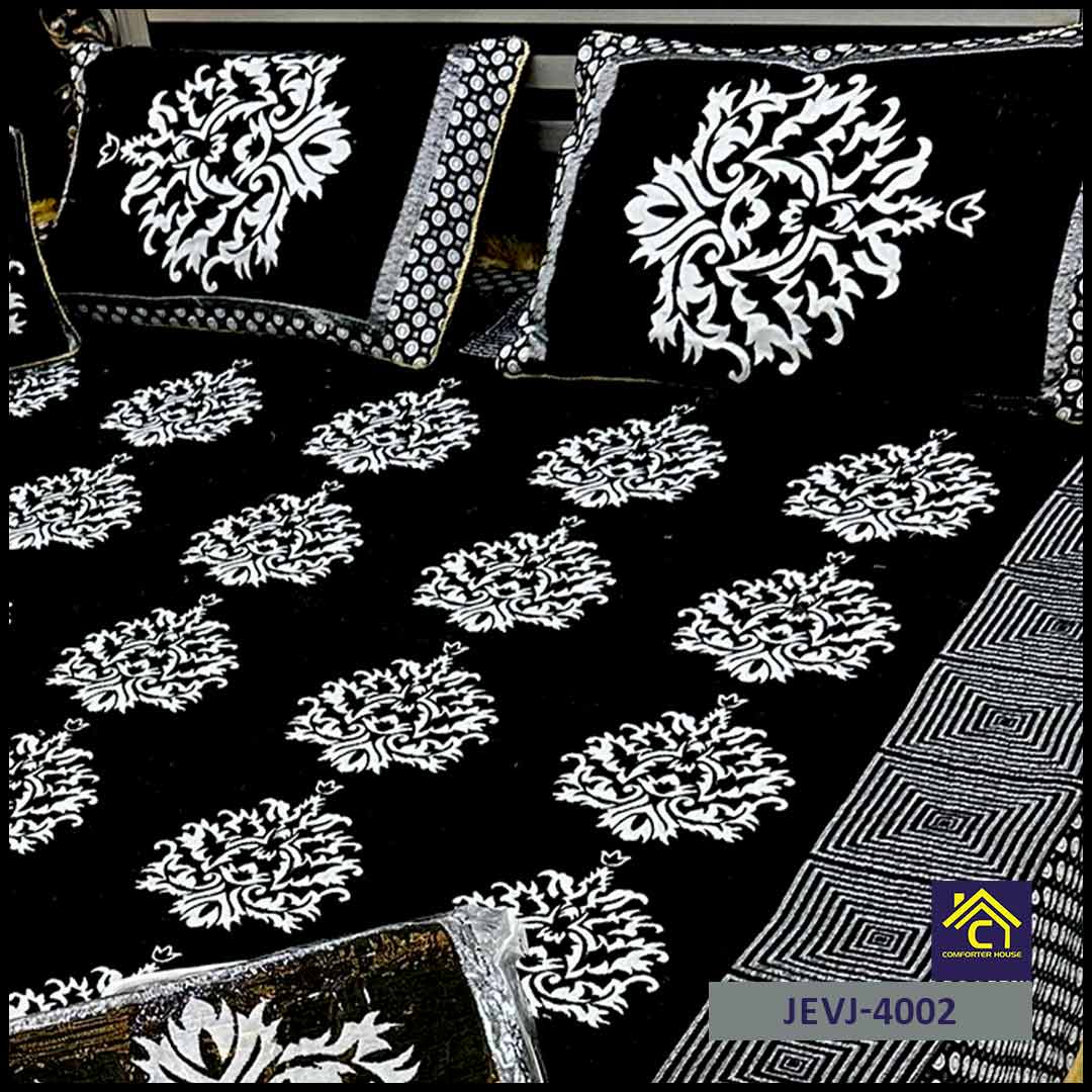 4 Pcs Velvet Jacquard Fancy Bed Set | Black | JEVJ-4002