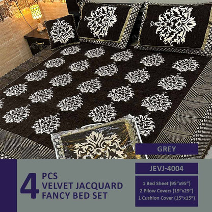 Comforter House | 4 Pcs Velvet Jacquard Fancy Bed Set