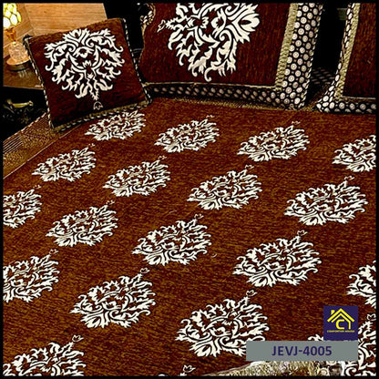 4 Pcs Velvet Jacquard Fancy Bed Set | Brown | JEVJ-4005