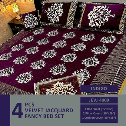 Comforter House | 4 Pcs Velvet Jacquard Fancy Bed Set