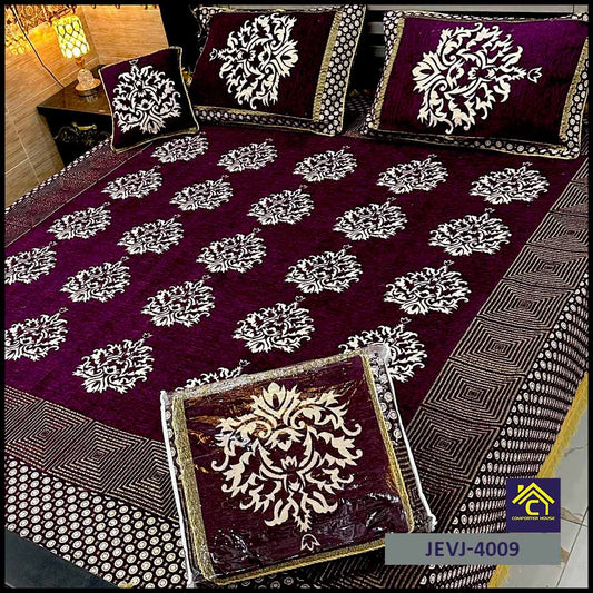 Comforter House | 4 Pcs Velvet Jacquard Fancy Bed Set
